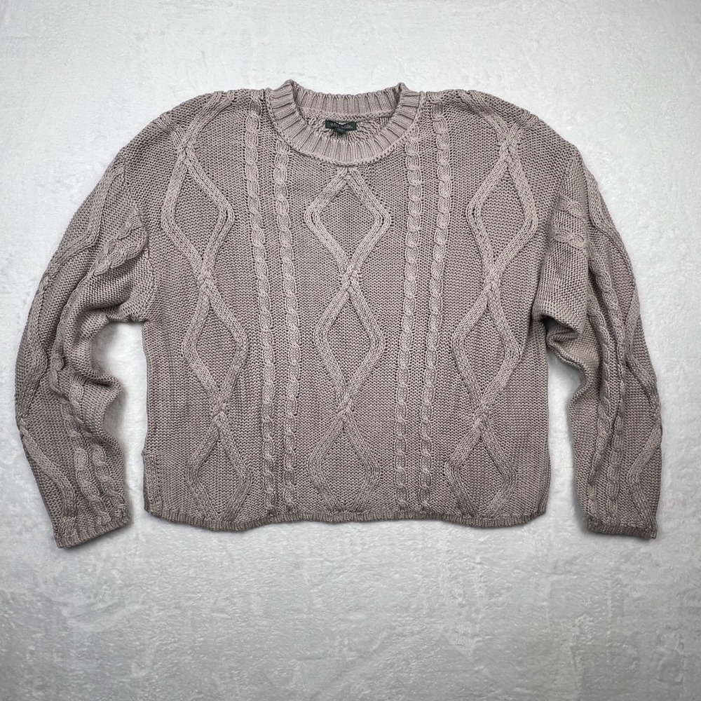 Wild Fable Womens Gray Cable Knit Sweater Boxy Diamond Crewneck Cotton M NWT